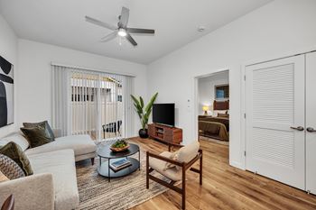 Sleek plank flooring throughout